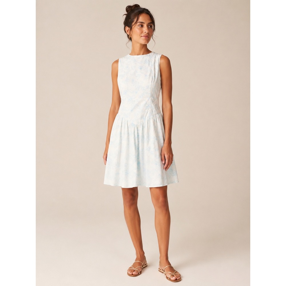 Wild Fable Floral Butterfly Open Back Mini Dress Womens‎ Large White Blue Toile